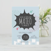 Super Hero Comic Sprechblasen Stadt Geburtstag Einladung (Stehend Vorderseite)