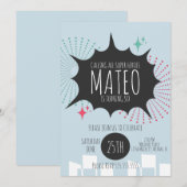 Super Hero Comic Sprechblasen Stadt Geburtstag Einladung (Vorne/Hinten)