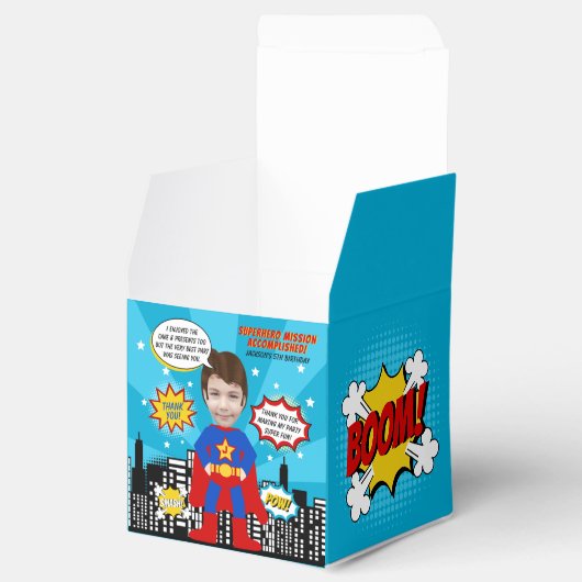 Super Hero Comic Style Boy Birthday Foto Geschenkschachtel (Geöffnet)