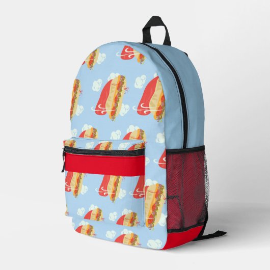 Super Hero Flying Caped Sandwich Fun Bedruckter Rucksack (Rückseitige Ecke Rechts)
