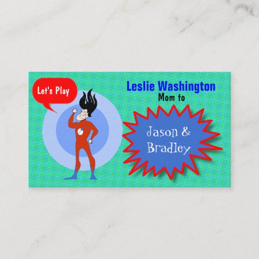 Super Hero Mommy Play Date Card Telefonnummerkarte (Vorderseite)