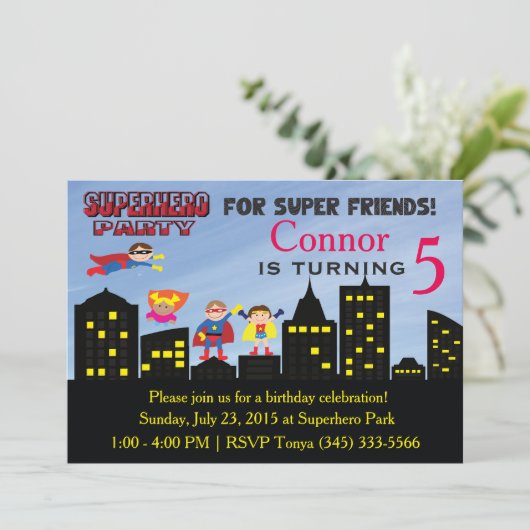 Super Hero Party Einladung (Stehend Vorderseite)