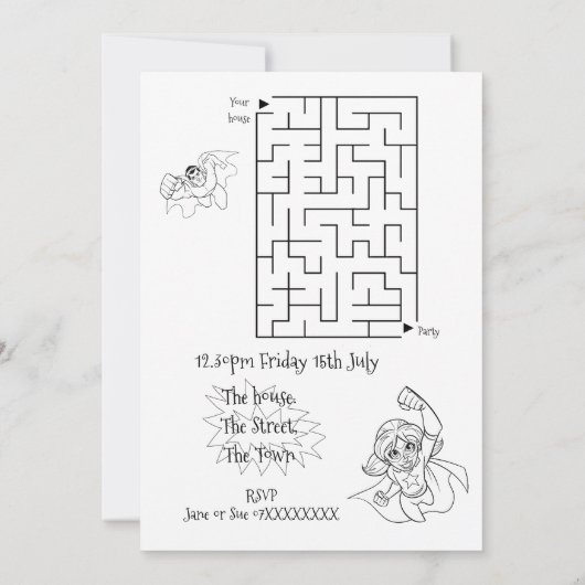 Super Hero Party Farbeinfärben einladen Einladung (Rückseite)