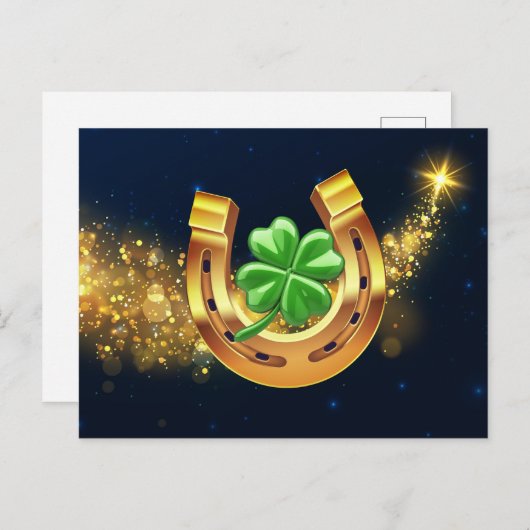 Super-Hufeisen 4 Blatt Kleeblatt Schießstar Postkarte (Vorne/Hinten)