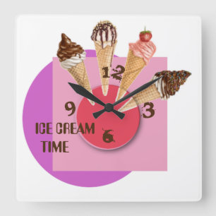Super Ice Creme Time Quadratische Wanduhr