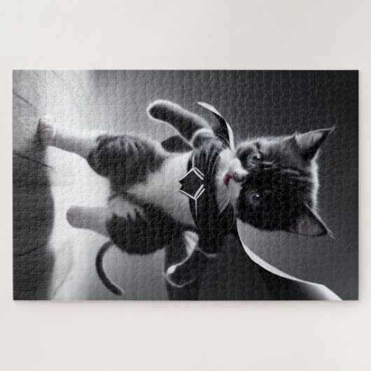 Super-Kätzchen-Power in Schwarzweiß Puzzle (Horizontal)