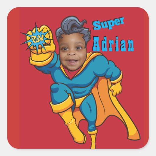 Super Kid Fügen Sie Ihr Gesicht Personalisiert hin Quadratischer Aufkleber (Vorderseite)