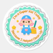 Super Kid - Hilfe beim Aufräumen des Aufklebers Runder Aufkleber (Vorderseite)