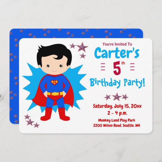 Super Kid - Jungs Einladung zur Geburtstagsparty (Vorne/Hinten)