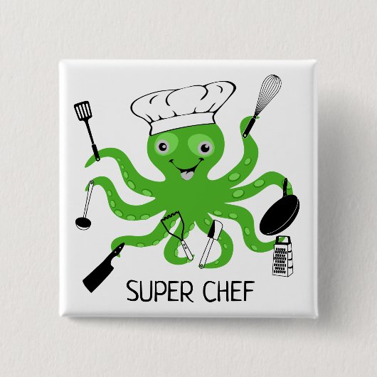 Super Koch Green Octopus Personalisieren Button (Vorderseite)