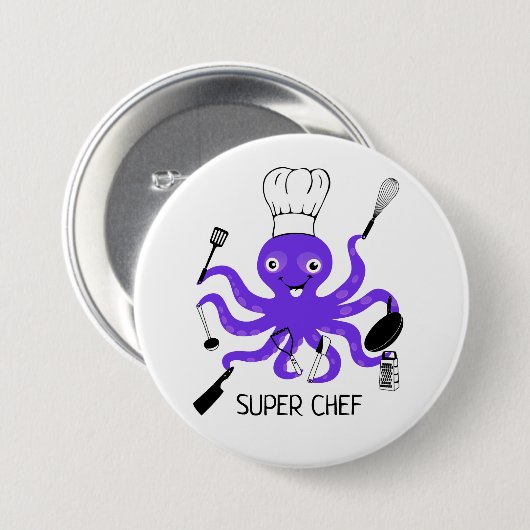 Super Koch Lila Kraken mit Kitchenutensilien Button (Vorne & Hinten)