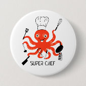 Super Koch Orange Octopus mit Kitchenutensilien Button (Vorderseite)