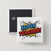 Super-Lehrer im Comic-Stil Button (Vorne & Hinten)