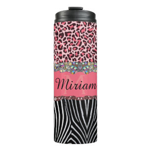 Super Mädchenhaft Rosa Glitter Exotischer Leoparde Thermosbecher