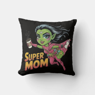 Super-Mama-Alien-Held Chibi-Vektor-Cartoon Kissen