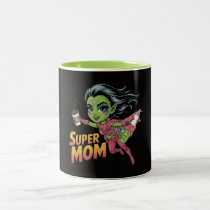 Super-Mama-Alien-Heldin Chibi-Vektor-Cartoon Zweifarbige Tasse