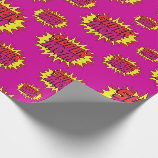 Super-Mama auf Fuchsia Geschenkpapier (Ecke)