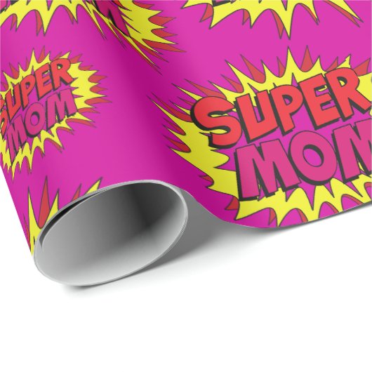 Super-Mama auf Fuchsia Geschenkpapier (Rolleneckpunkt)