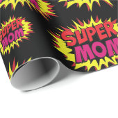 Super Mama auf schwarz Geschenkpapier (Rolleneckpunkt)