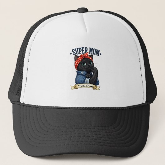 Super Mama Black Cat – Muttertagsshirt Truckerkappe (Vorderseite)