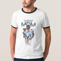Super-Mama Blau Aquarell-Mutter-und-Kinder-Kunst