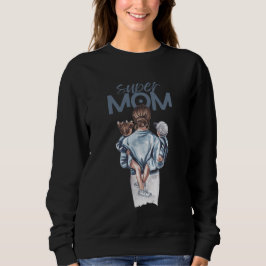 Super-Mama Blaue Wasserfarbe Mutter-und-Kinder-Kun Sweatshirt
