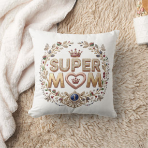 Super-Mama Elegante Blumenkrone Gold Abzeichen Kissen