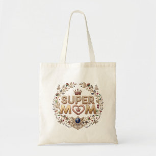 Super-Mama Elegante Blumenkrone Gold Abzeichen Tragetasche