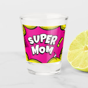 "Super Mama" Farbiges Comic Buch Pop Kunst Schnapsglas