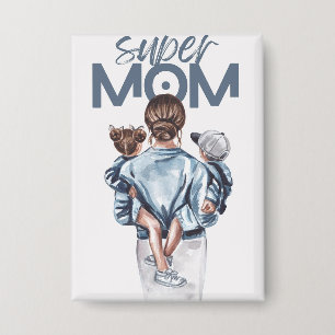 Super Mama – Herzliche Mutterschaft & Familienlieb Button