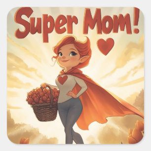 Super-Mama-Illustration Quadratischer Aufkleber