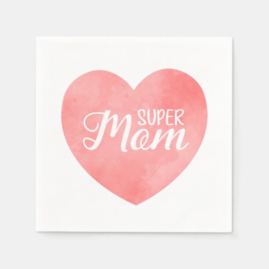 Super Mama im rosa Aquarellherz, Muttertag Serviette (Vorderseite)