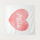 Super Mama im rosa Aquarellherz, Muttertag Wandteppich (Vorderseite (Horizontal))