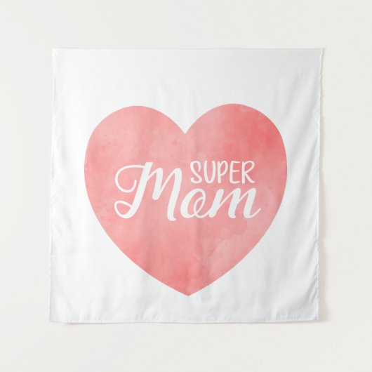 Super Mama im rosa Aquarellherz, Muttertag Wandteppich (Vorderseite)