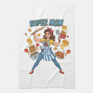 Super-Mama-Koch-Vintage-Cartoon-Bekleidung Geschirrtuch