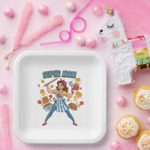 Super-Mama-Koch-Vintage-Cartoon-Bekleidung Pappteller