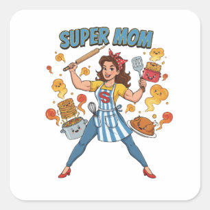 Super-Mama-Koch-Vintage-Cartoon-Bekleidung Quadratischer Aufkleber