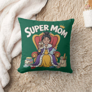 Super-Mama-Königin auf Thron-Cartoon Kissen