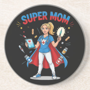 Super-Mama-Krankenschwester-Superheld-Typografie Getränkeuntersetzer