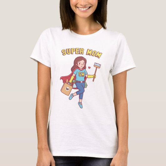 Super Mama mit Cape Funny Mthers Day T-Shirt (Vorderseite)