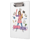 Super-Mama Multitasking-Mutter Cartoon-Design Klemmbrett (Links)