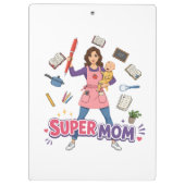 Super-Mama Multitasking-Mutter Cartoon-Design Klemmbrett (Rückseite)
