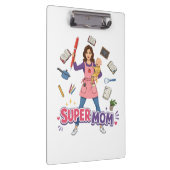Super-Mama Multitasking-Mutter Cartoon-Design Klemmbrett (Rechts)