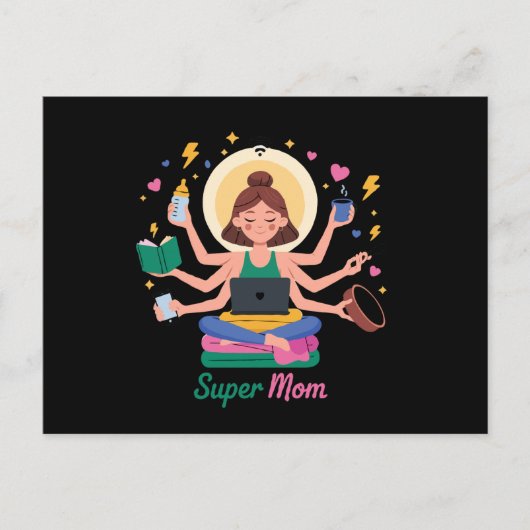 Super-Mama-Multitasking-Muttertags-Grafik Postkarte (Vorderseite)
