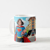 "Super Mama" Retro-Comic Kaffeetasse (Vorderseite Links)