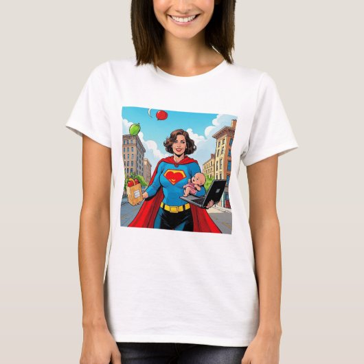 "Super Mama" Retro-Comic T-Shirt (Vorderseite)