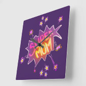 Super Mama Rosa Neon Blume Comic Blase Quadratische Wanduhr (Winkel)