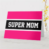 SUPER MAMA Sporty Fun Bright Pink Black Stripes Karte (Gelbe Blume)