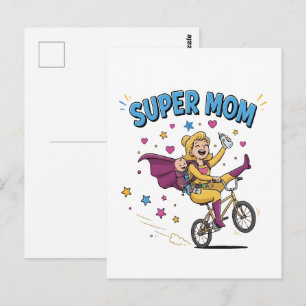 Super-Mama-Superheldin fährt mit Baby Fahrrad Gesc Postkarte