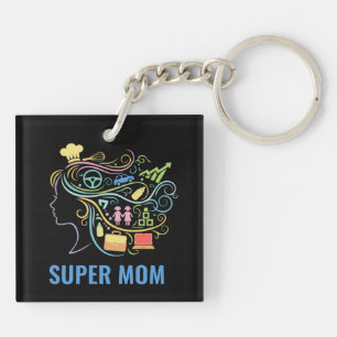 Super-Mama Viele Hüte Farbige Retro-Grafik Schlüsselanhänger